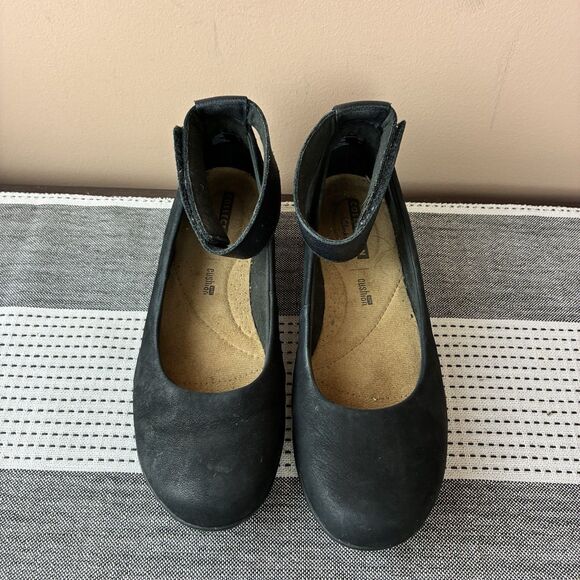 Clarks Medora-Nina Black Suede Ankle Wrap Ballet Flat Casual Women Shoes 7.5 - Picture 3 of 8